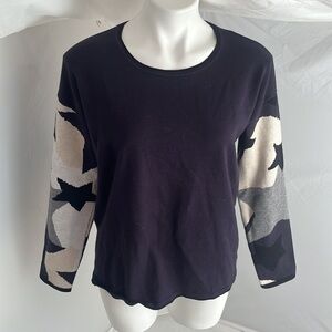 Metric Knits navy multicolor nylon rayon blend long sleeve crew neck sweater